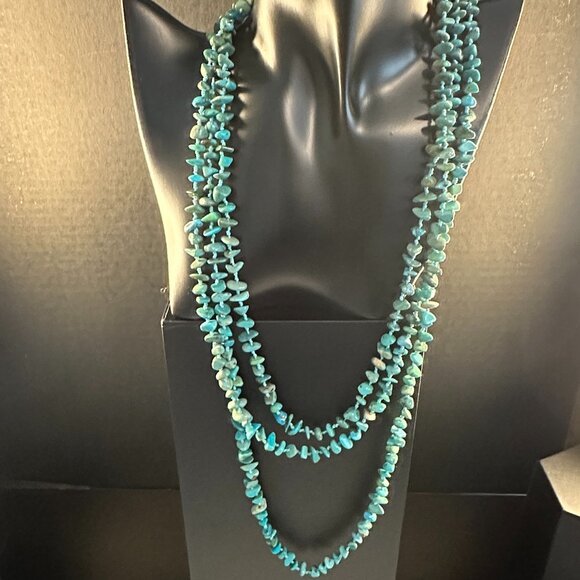 ๐ 82โ Natural Turquoise Nugget Necklace โ Hand-Knotted Multi-Strand Style - Picture 1 of 3